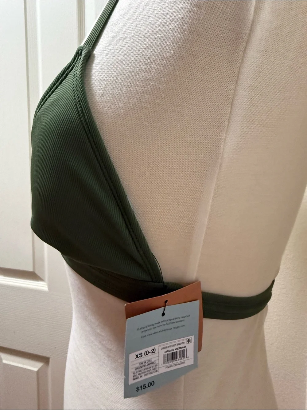 Ribbed Triangle Halter Bikini Top - Olive Green